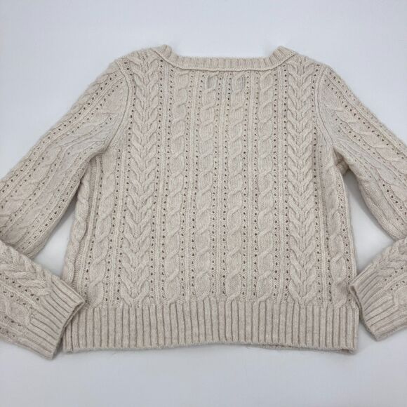 American Eagle Ivory Chunky Cable Knit Cardigan Sweater sz M Rory Gilmore - Picture 5 of 10